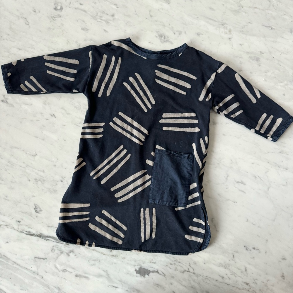 Bobo Choses 4-5Y Scratches All Over Long Sleeve Fleece Dress Navy Blue